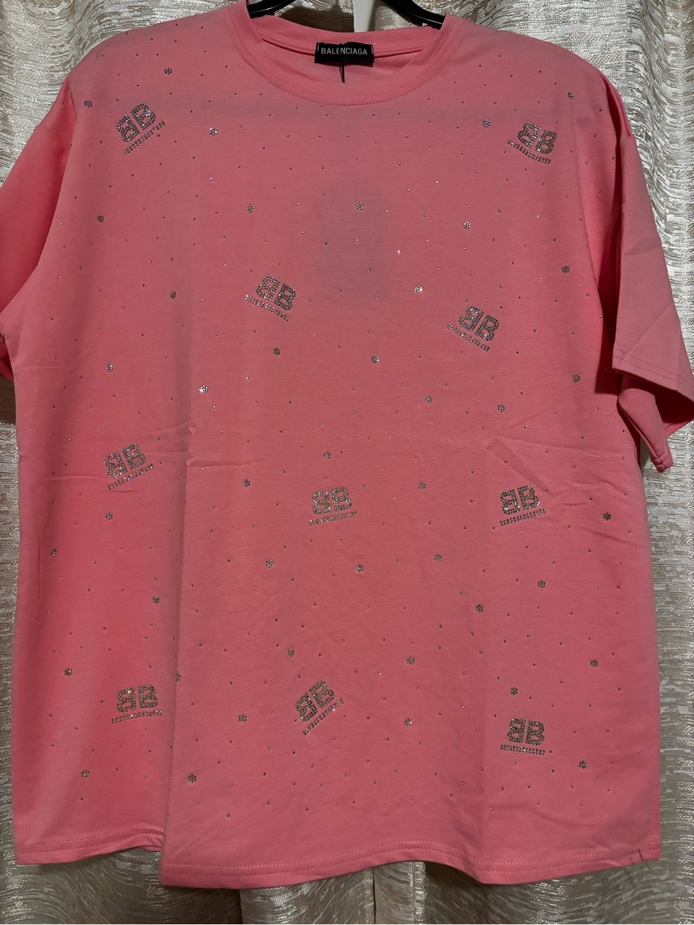 Balenciaga Pink Embellished Logo T-Shirt